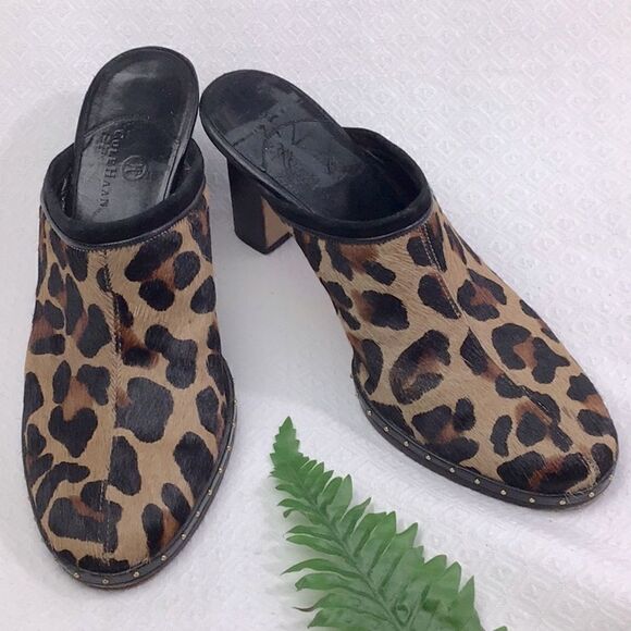 Cole Haan Calf Hair Animal Print Slip On Clog Mules - Picture 1 of 13